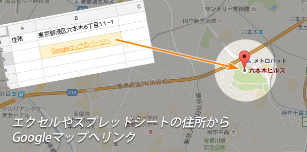 セルの住所からGoogleマップへリンク