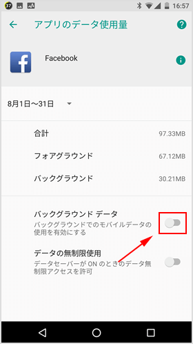 バックグラウンド データをオフ