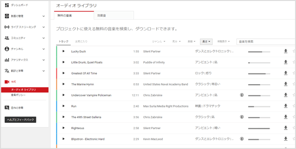 YouTubeオーディオライブラリー
