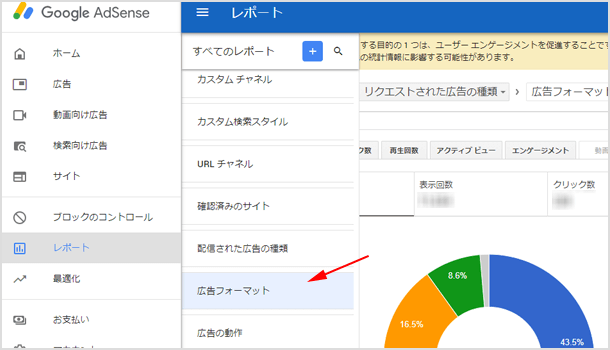 レポートから広告フォーマット