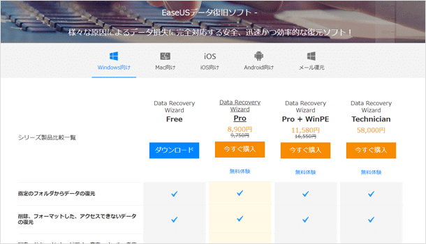 EaseUS Data Recovery Wizard をダウンロード