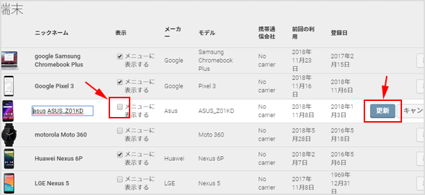 メニューに表示するのチェックを外す