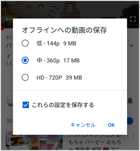 オフラインへの動画の保存