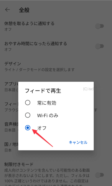 フィードで再生をオフ