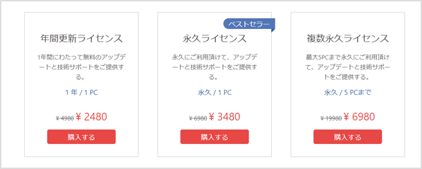 永久ライセンスであっても3,480円