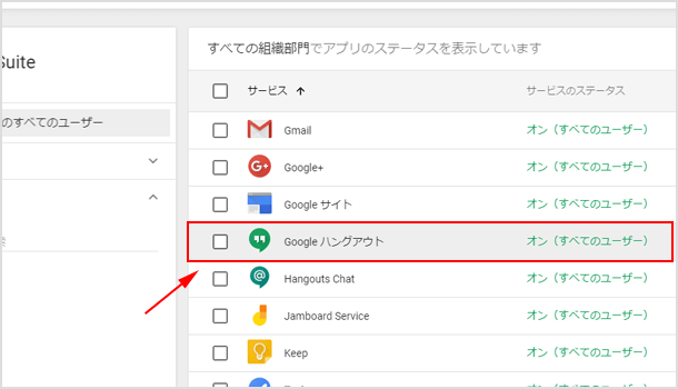 ［Google ハングアウト］がオン