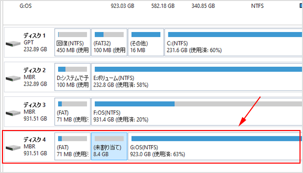 未割り当ての領域