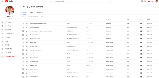  YouTube オーディオライブラリ