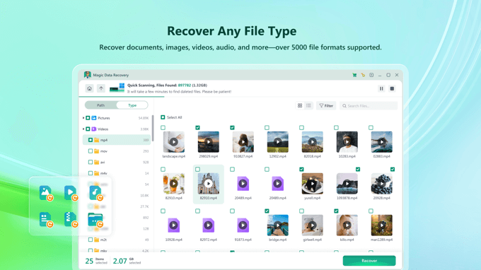 Magic Data Recoveryが様々なファイル形式を復元できることを示すスクリーンショット