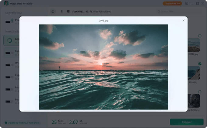 Magic Data Recoveryで見つかった画像をプレビューする画面