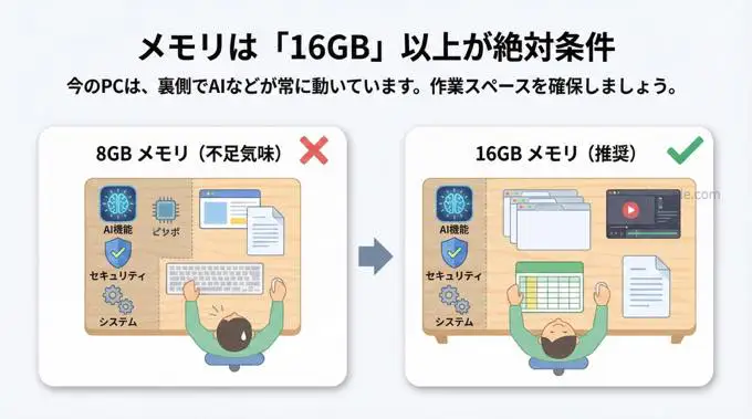 メモリは「16GB」以上が絶対条件