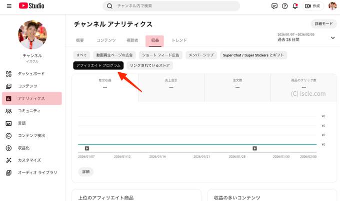 アフィリエイト プログラム収益確認