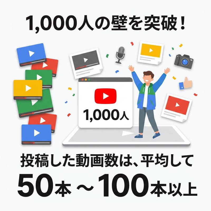 1,000人の登録者までの投稿本数は「50本から100本以上」