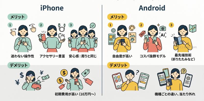 iPhone と Android のメリット・デメリット